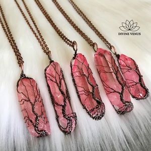 Natural Quartz Wire Wrapped Tree of Life Necklace